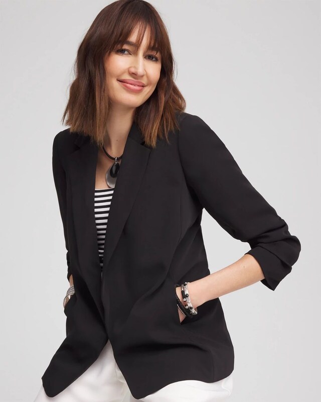 Notched-Lapel Ruched Sleeve Blazer - image 2